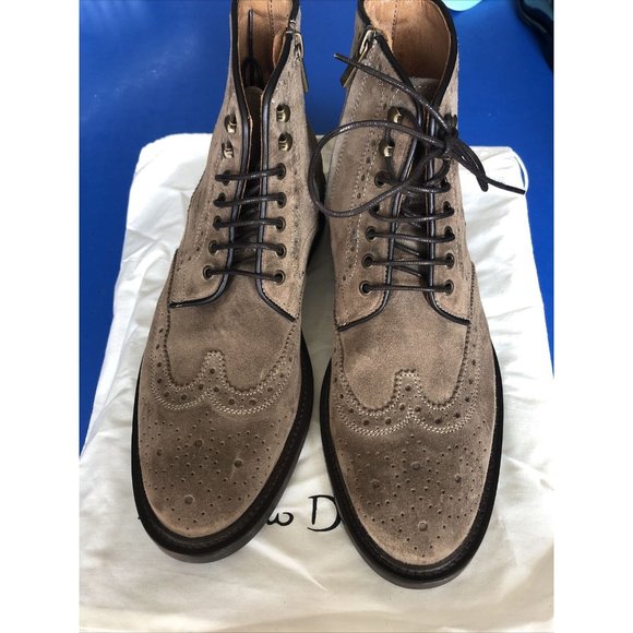 NWT Massimo Dutti Mens Taupe Suede Wing Tip Lace-Up Zip Boots Size 8 US 41 - Picture 3 of 10